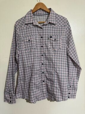Cinch pearl snap western shirt Large pink navy blue